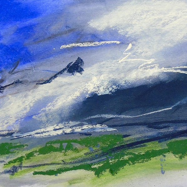 Ref: PD21. ‘Riverbank at Little Humber, i’. Pastel & acrylic inks on gessoed mountboard, 42x29 cm.