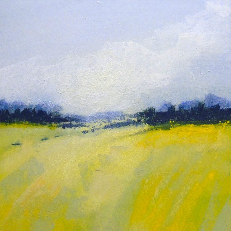 Ref: PD31. ‘Wheatfield, summer’. Pastel, gouache & acrylic inks on gessoed mountboard, 11x11 inches (28x28 cm).