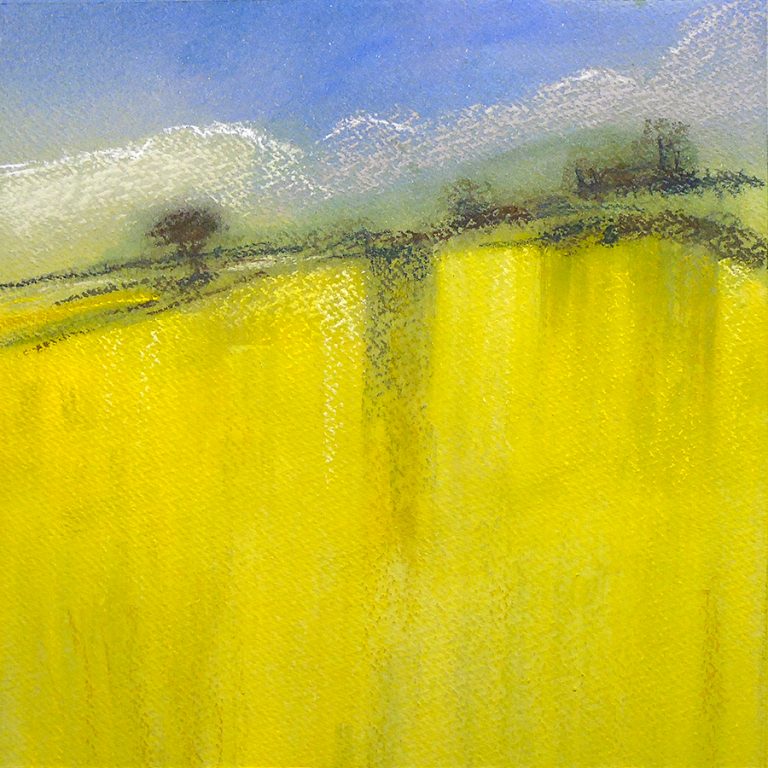 Ref: PD40. ‘A big field of wheat’. Pastel, gouache & acrylic inks on watercolour paper, 14x14 inches (35.5x35.5 cm).