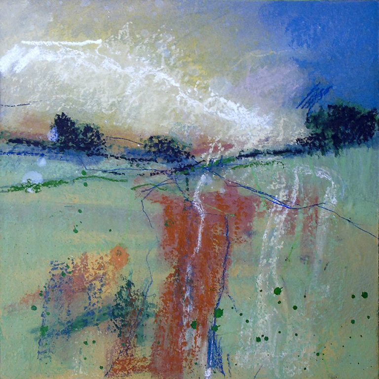 Ref: PD38. ‘Afternoon sky, winter’. Pastel, gouache & acrylic inks on gessoed mountboard, 11x11 inches (28x28 cm).