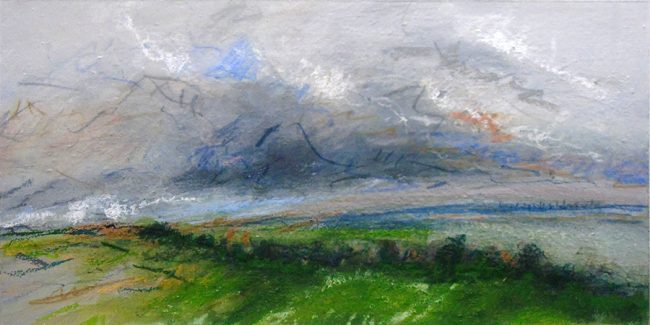 PD60 “Land and sky, 3”. Pastel and acrylic inks on board, 16x8 inches (40x20 cm).