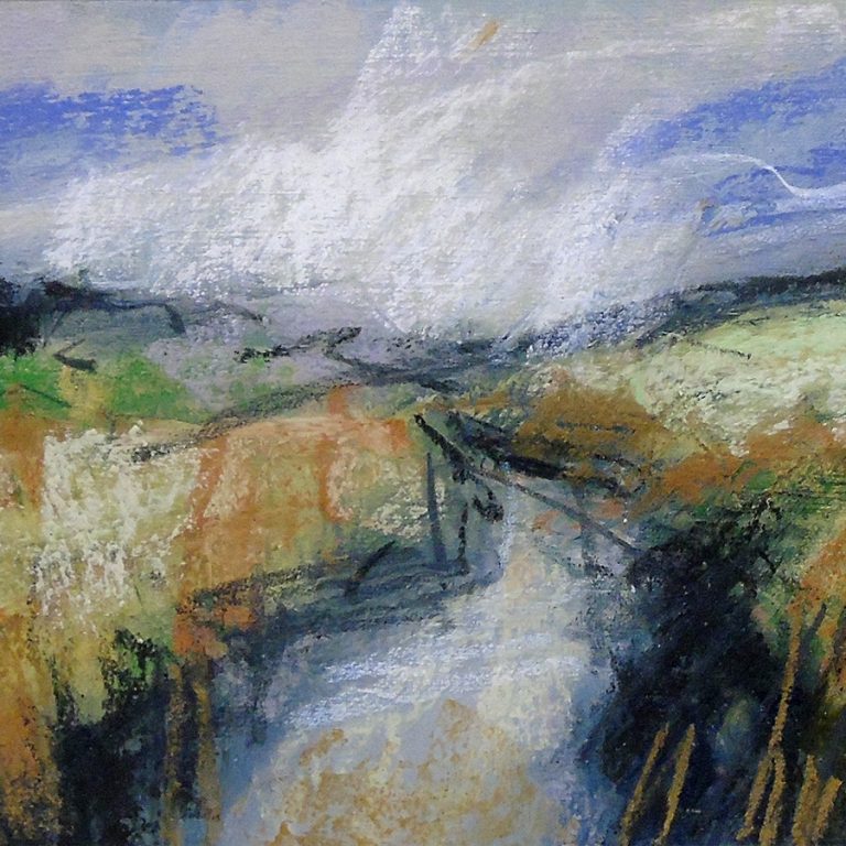 PD74 “Another view of the west channel”. Pastel & mixed media on board. 12x6 inches (30.5x15.25cm)