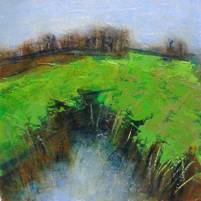 P253 “Winter fields at Brick Road”. Acrylic on board, 10x10 inches, (25x25 cm)